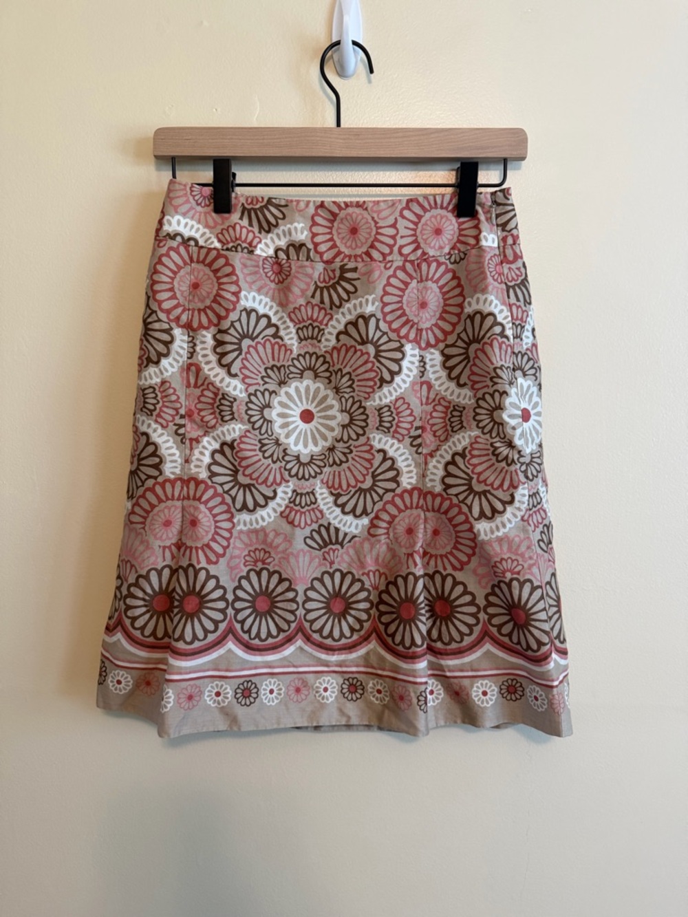 LOFT Pink, Brown & Cream Midi Floral Skirt